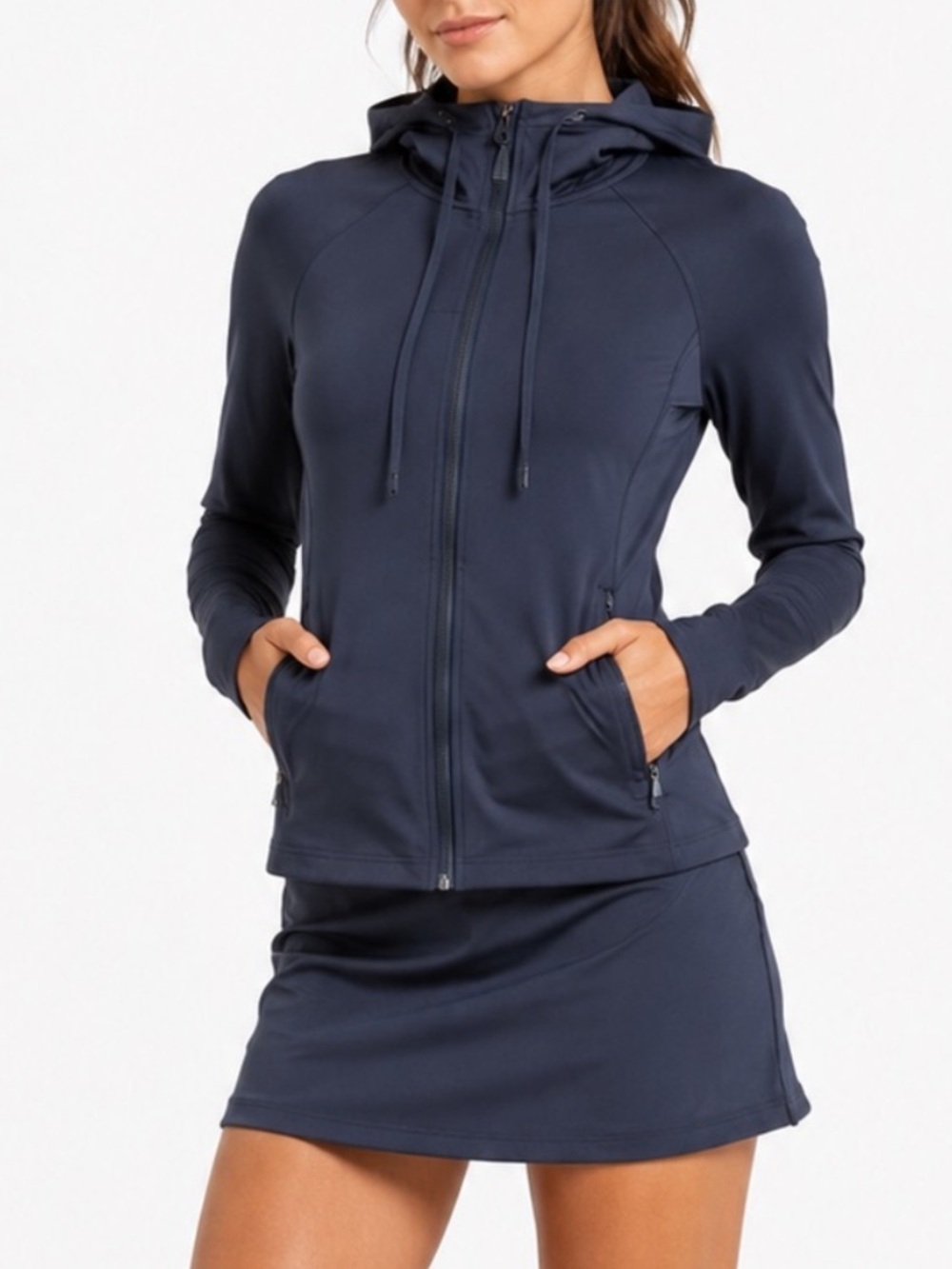 Rae Mode Black Zip Front Hooded Athletic Jacket & Skort Set Size Small